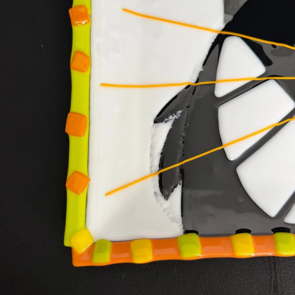 Halloween Glass Square Plate Black Cat Orange Yellow Fused Glass Party Plate